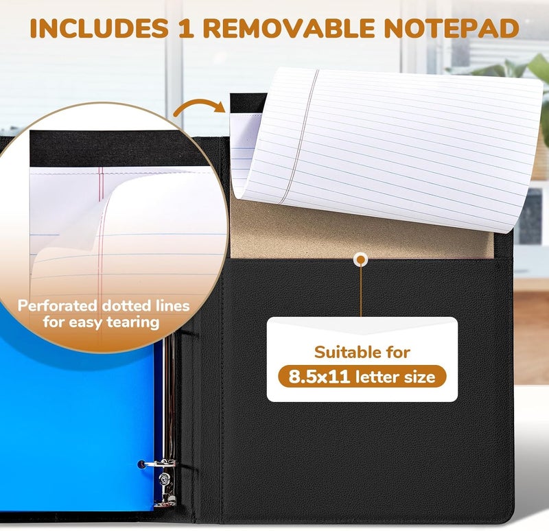 JoyCat 3 Ring Binder Clipboard with Storage,12.4"x10.2"Magnetic Clipboard Folder with 5 Expandable Folders,Refillable Lined Notepad (11" x 8.5"),Ideal for School Office Nursing(Black) - Image 5